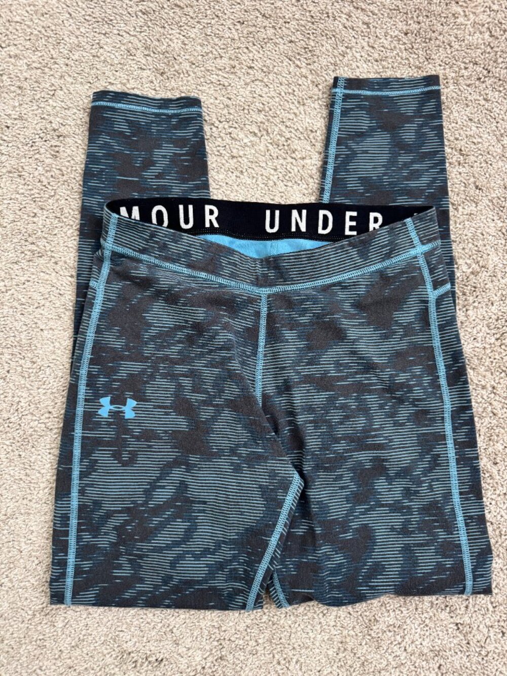 Under Armour HeatGear Blue Camo Compression Leggings Tights Womens Medium
